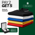 Essential Polo Shirt Bundle: Buy 2, Get 5 + Free Watch!