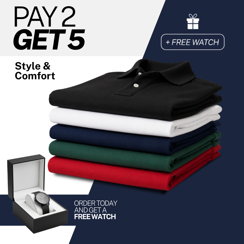 Essential Polo Shirt Kit: Pay 2, Get 5 + Watch